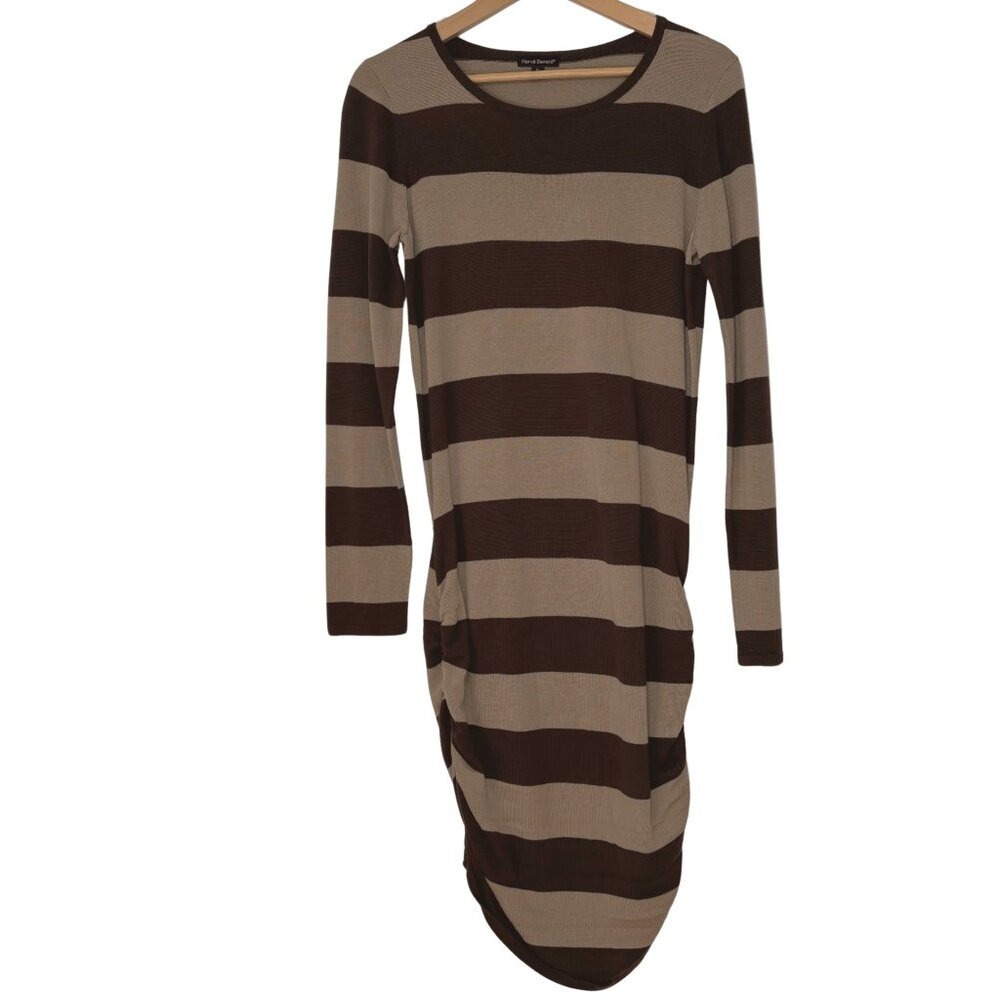 Harve Benard Womens Striped Long‎ Sleeve Bodycon Knit Dress Size Large Brown Tan